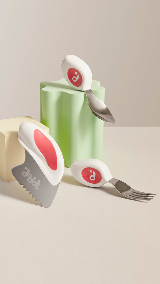 Toddlerių įrankių rinkinys Magenta šakutė + šaukštas + peilis