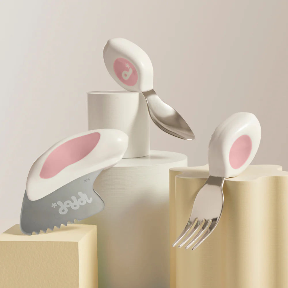 Toddlerių įrankių rinkinys Dusky Rose šakutė + šaukštas + peilis