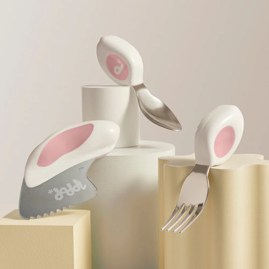 Toddlerių įrankių rinkinys Dusky Rose šakutė + šaukštas + peilis